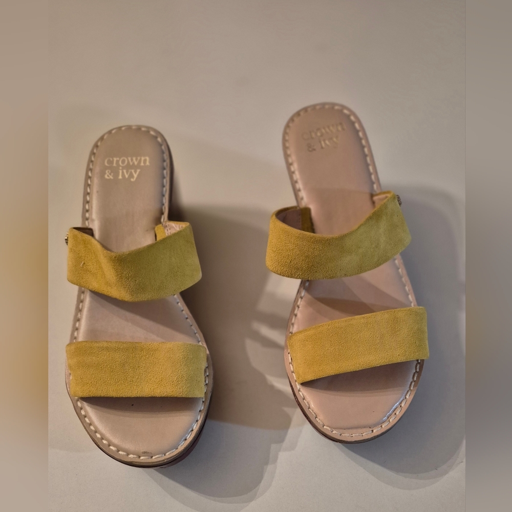 Crown & Ivy Mustard Suede Sandals